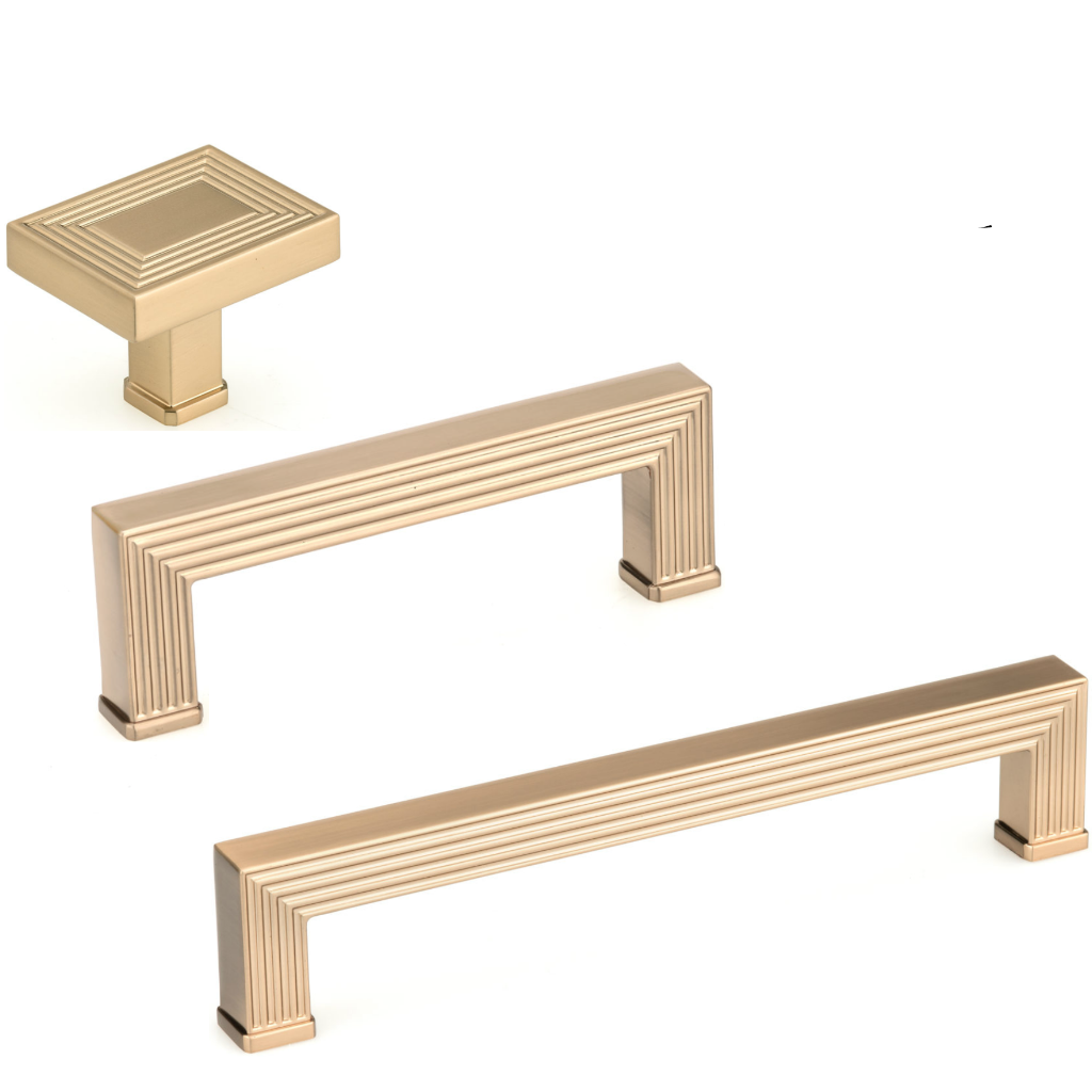 U-Shaped Champagne Bronze "Rail" Knob and Drawer Pulls-Cabinet Handles - Brass Cabinet Hardware