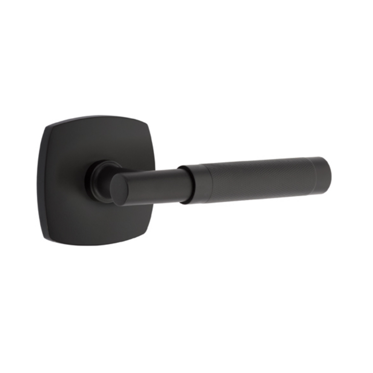 T-Bar Knurled SELECT Matte Black Door Lever w/ Urban Modern Rosette - Forge Hardware Studio