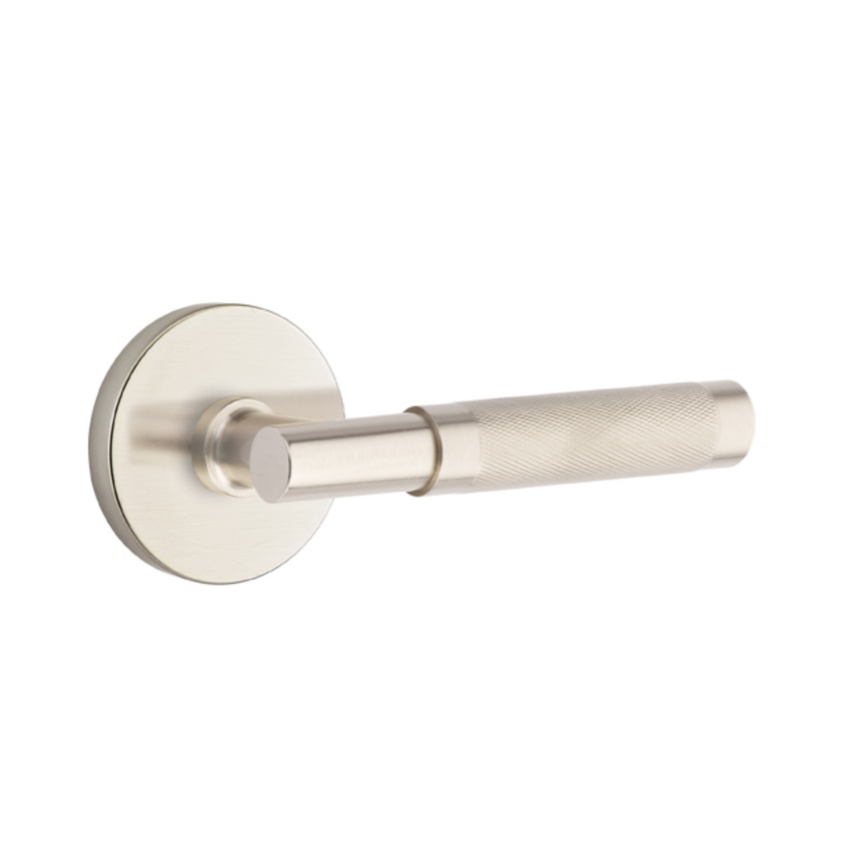T-Bar Knurled SELECT Satin Nickel Door Lever w/Disk Rosette - Forge Hardware Studio