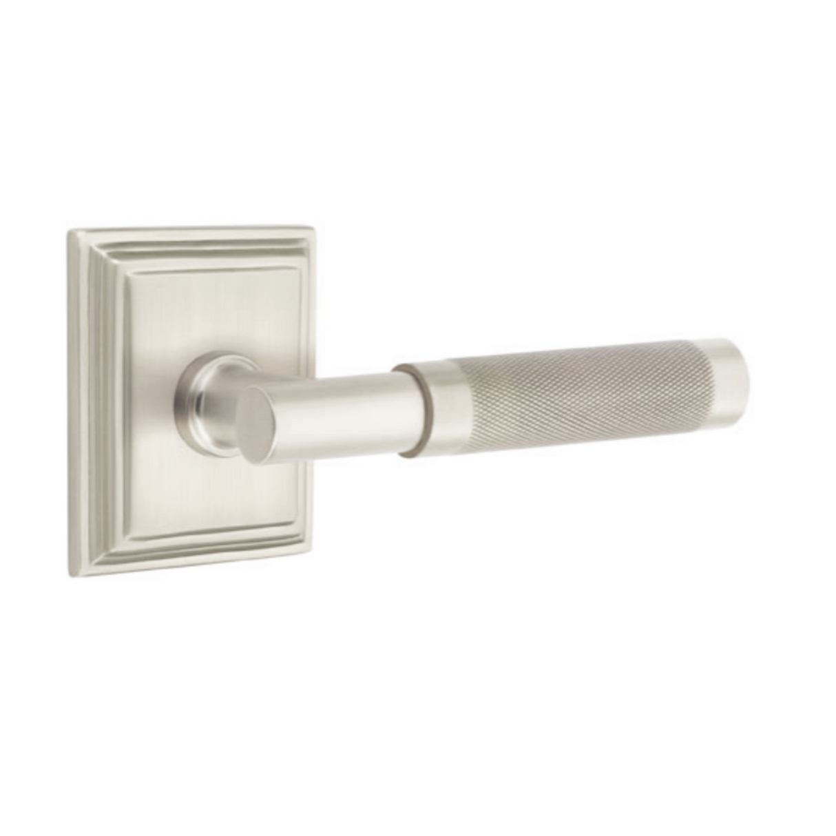 T-Bar Knurled SELECT Satin Nickel Door Lever w/ Wilshire Rosette - Forge Hardware Studio