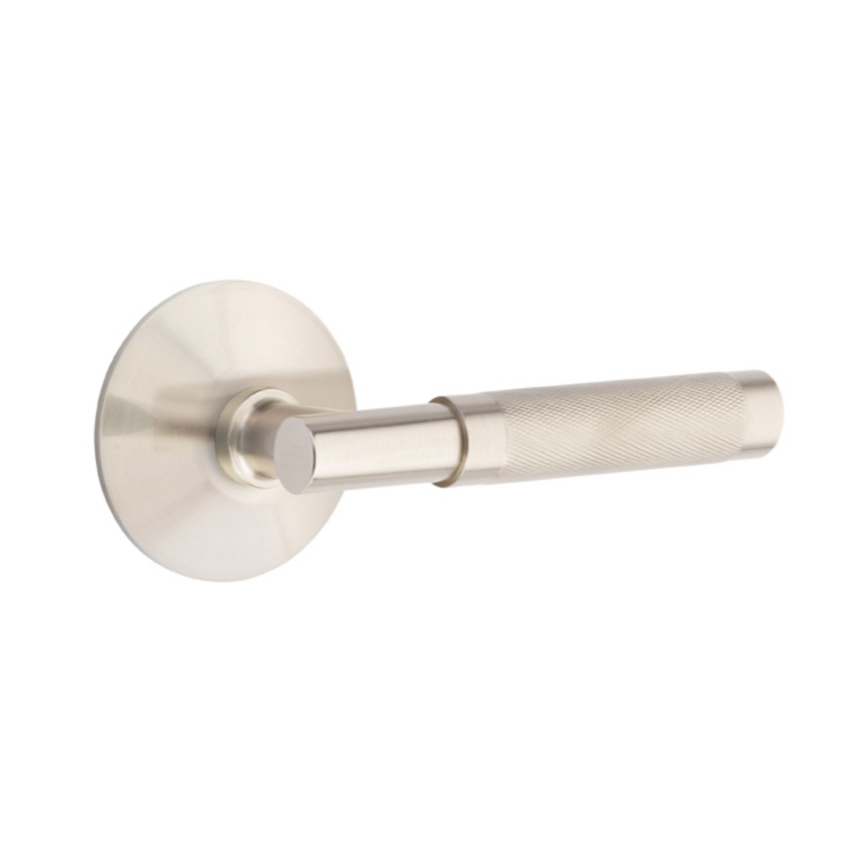 T-Bar Knurled SELECT Satin Nickel Door Lever w/Modern Rosette - Forge Hardware Studio