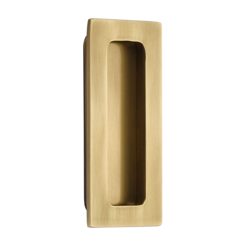 Modern Rectangular Flush Solid Recess Door Pull in Antique Brass - Forge Hardware Studio