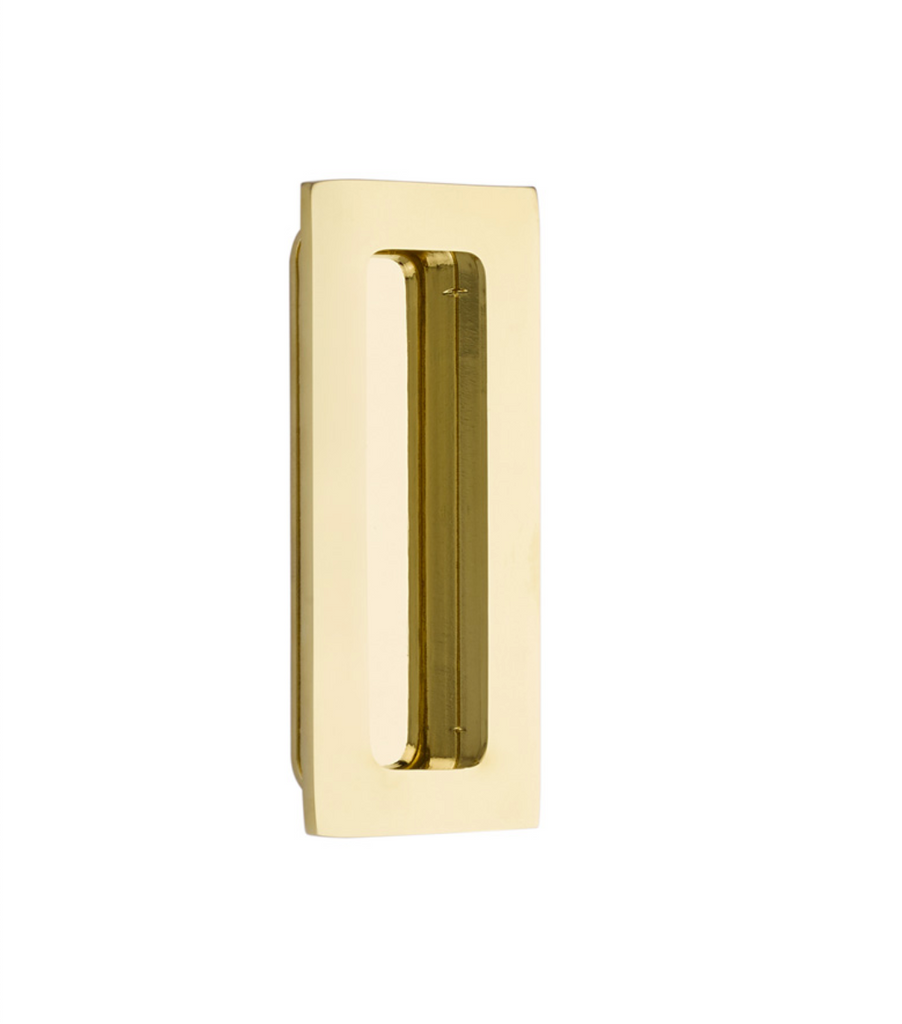 Modern Rectangular Flush Unlacquered Polished Brass Recess Door Pull - Forge Hardware Studio