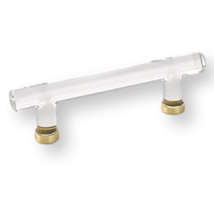 Satin Brass "Ely" Clear Glass Drawer T-Bar Pull - Forge Hardware Studio