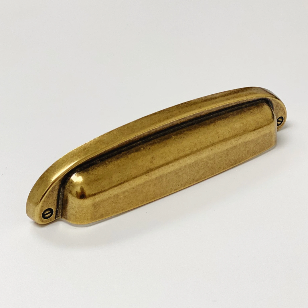 Drawer Cup Pull "Capri" in Antique Brass - Brass Cabinet Hardware - Forge Hardware Studio