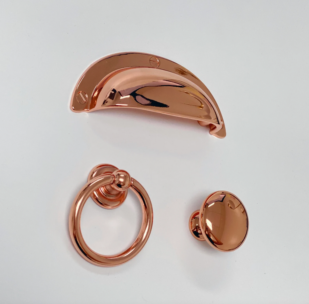 Polished Copper "Capri" Cup Drawer Pull, Ring Pull or Round Cabinet Knob. Finger Copper Pull - Forge Hardware Studio