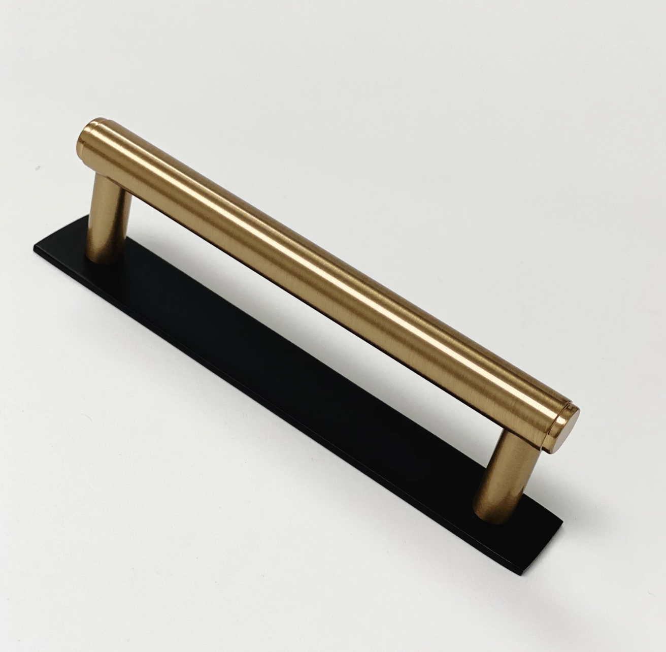 Dual Finish "Maison No. 2" Smooth Matte Black and Champagne Bronze Drawer Pulls and Cabinet Knobs with Backplate - Forge Hardware Studio