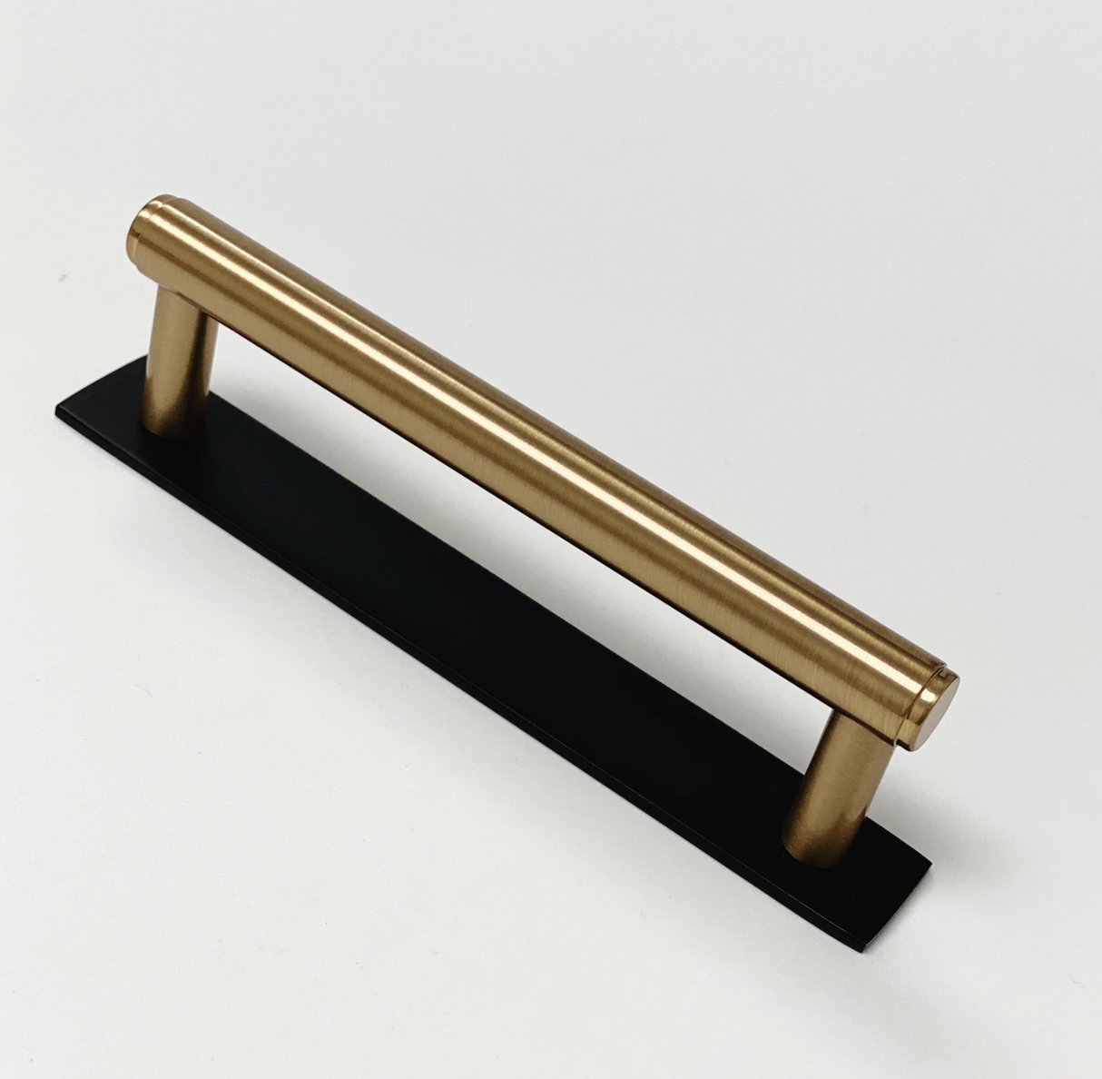 Dual Finish "Maison No. 2" Smooth Matte Black and Champagne Bronze Drawer Pulls and Cabinet Knobs with Backplate - Forge Hardware Studio