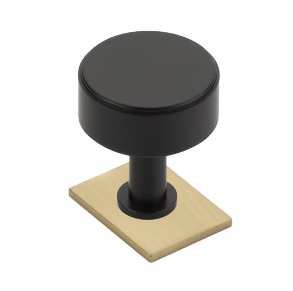 Dual Finish "Maison No. 2" Smooth Champagne Bronze and Matte Black Drawer Pulls and Cabinet Knobs with Backplate - Forge Hardware Studio