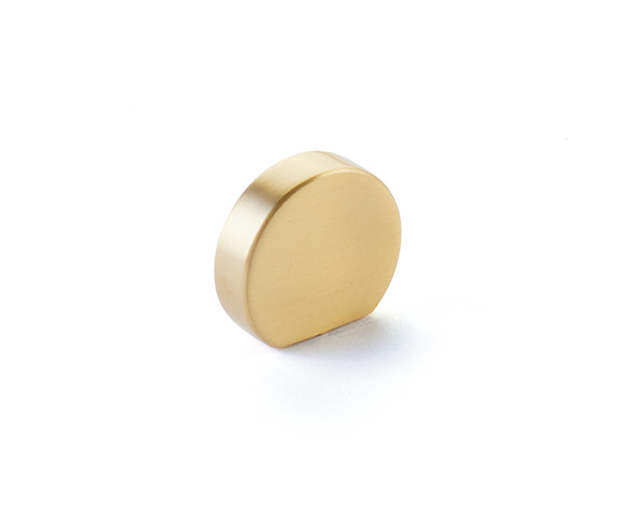 Satin Brass "Bit" Rounded Drawer Pulls and Cabinet Knobs - Forge Hardware Studio