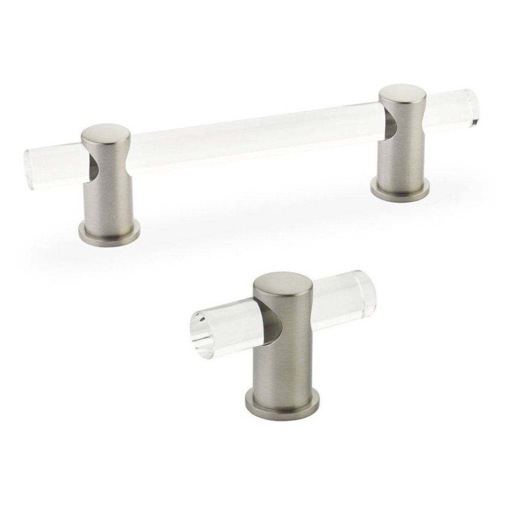 Satin Nickel and Lucite "Lumiere" Cabinet Knobs and Drawer Pulls - Brass Cabinet Hardware 