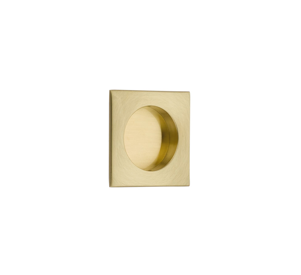 Square Flush Solid Brass Recess Door Pull 2-1/2" in Satin Brass - Brass Cabinet Hardware