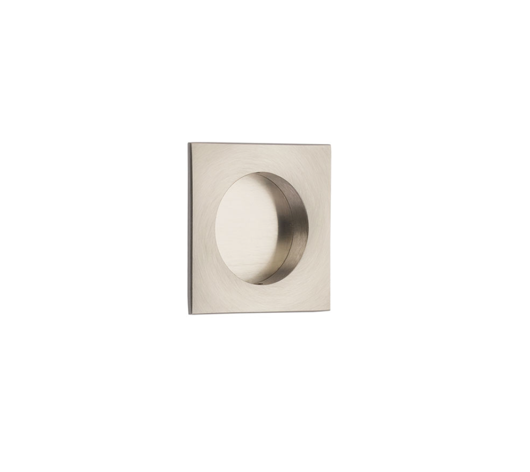 Square Flush Solid Brass Recess Door Pull 2-1/2" in Satin Nickel - Brass Cabinet Hardware