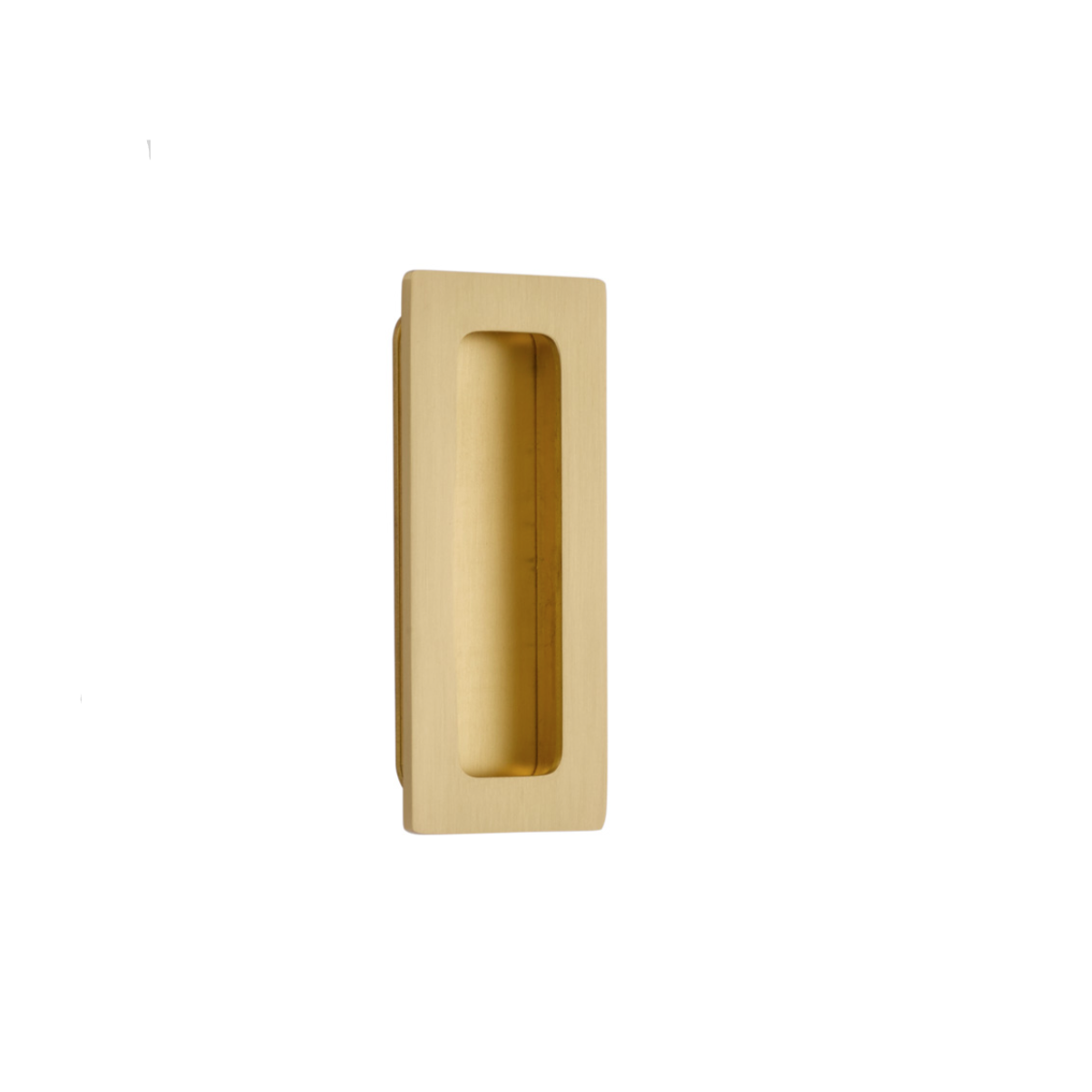 Modern Rectangular Flush Solid Brass Recess Door Pull in Satin Brass - Brass Cabinet Hardware