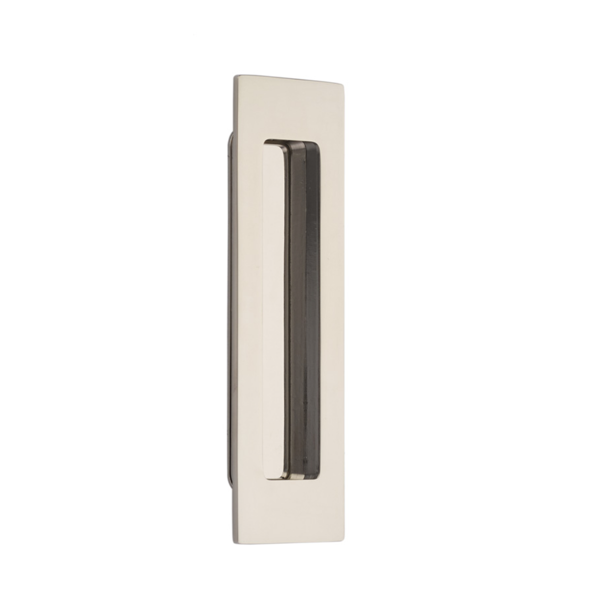 Modern Rectangular Flush Solid Brass Recess Door Pull in Polished Nickel - Brass Cabinet Hardware
