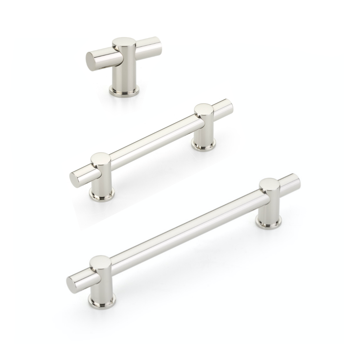 Polished Nickel "Fonce" Round T-Bar Cabinet Knobs and Drawer Pulls - Brass Cabinet Hardware