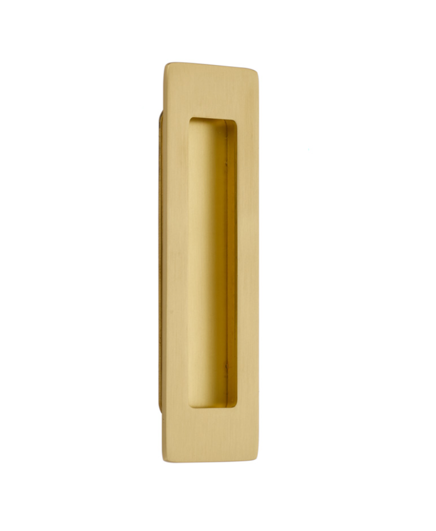 Modern Rectangular Flush Solid Brass Recess Door Pull in Satin Brass - Brass Cabinet Hardware