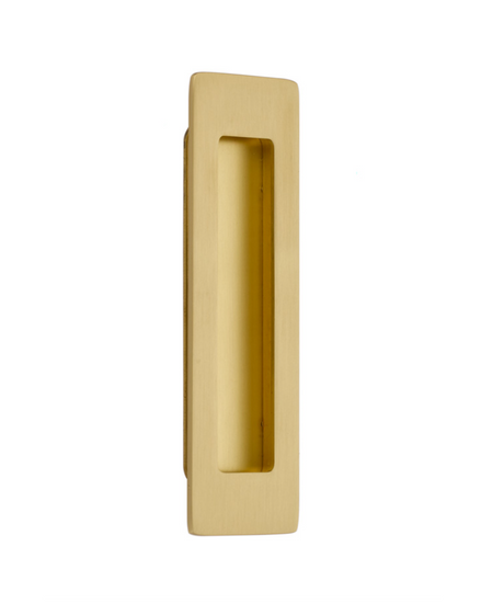 Modern Rectangular Flush Solid Brass Recess Door Pull in Satin Brass - Brass Cabinet Hardware