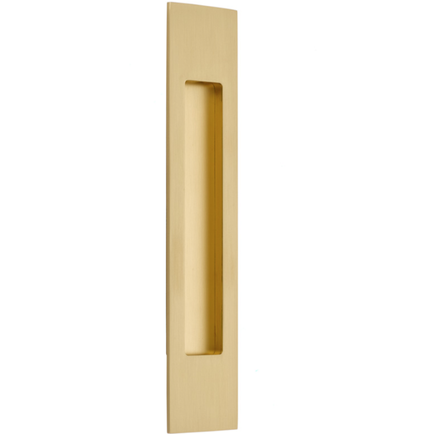 Modern Rectangular Flush Solid Brass Recess Door Pull in Satin Brass - Brass Cabinet Hardware