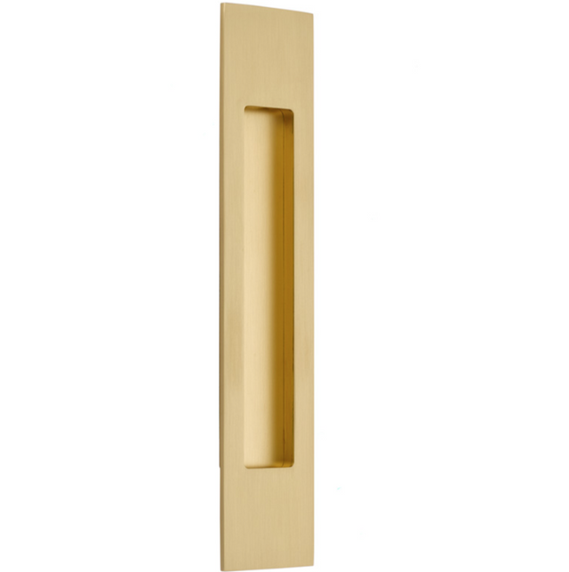 Modern Rectangular Flush Solid Brass Recess Door Pull in Satin Brass - Brass Cabinet Hardware