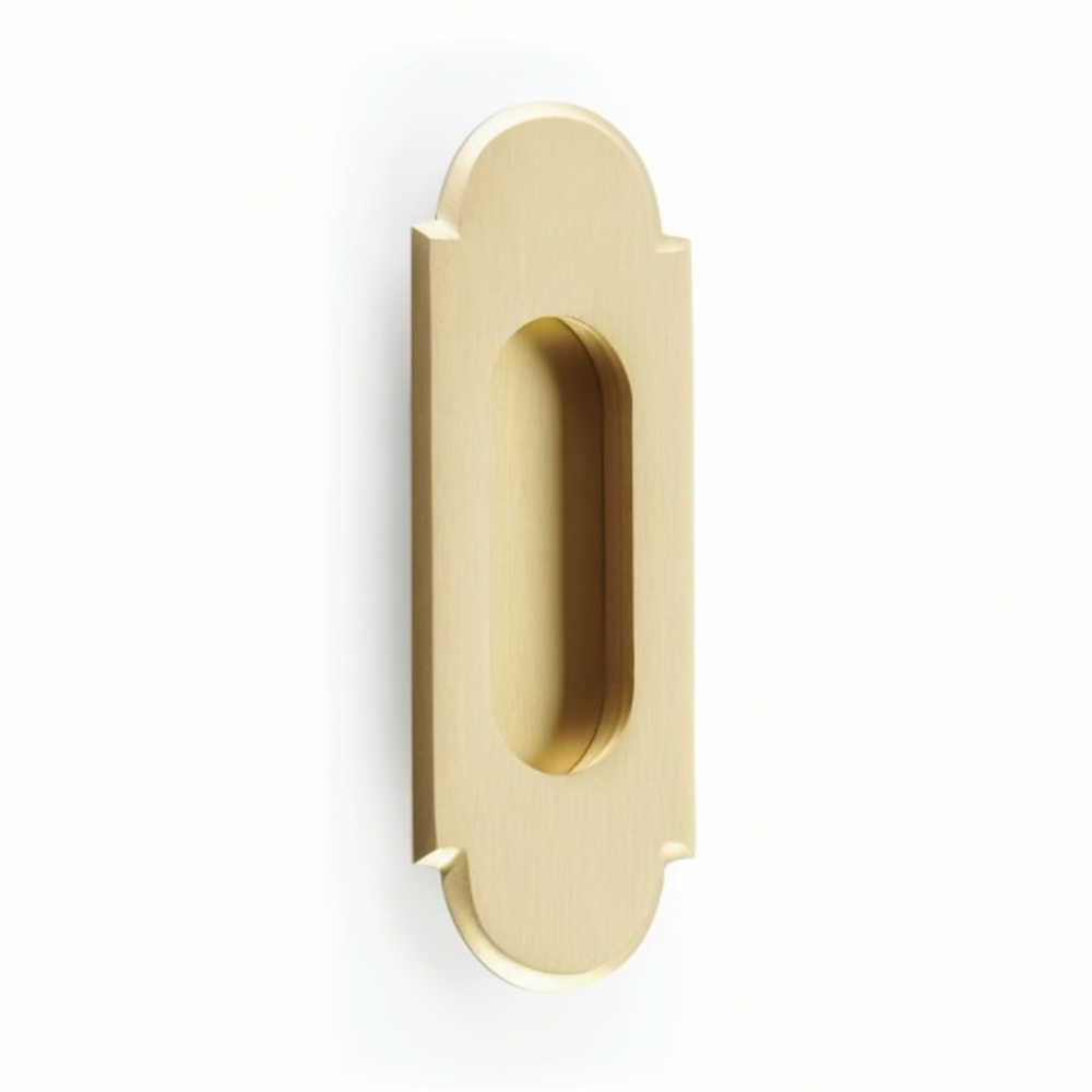 Modern "Fleur" Flush Satin Brass Recess Door Pull - Forge Hardware Studio