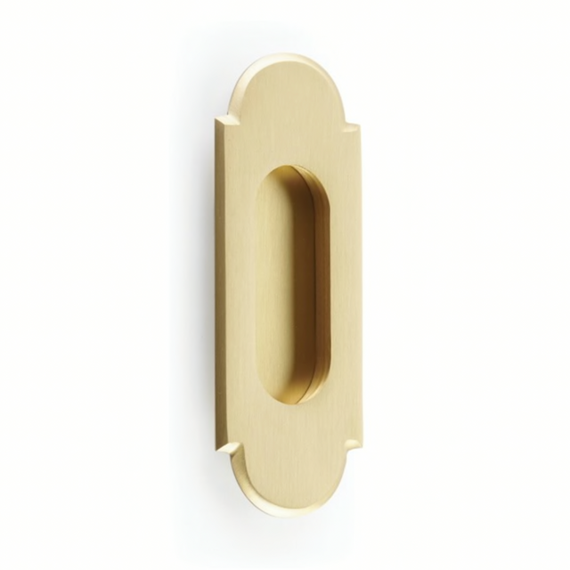 Modern "Fleur" Flush Satin Brass Recess Door Pull - Forge Hardware Studio