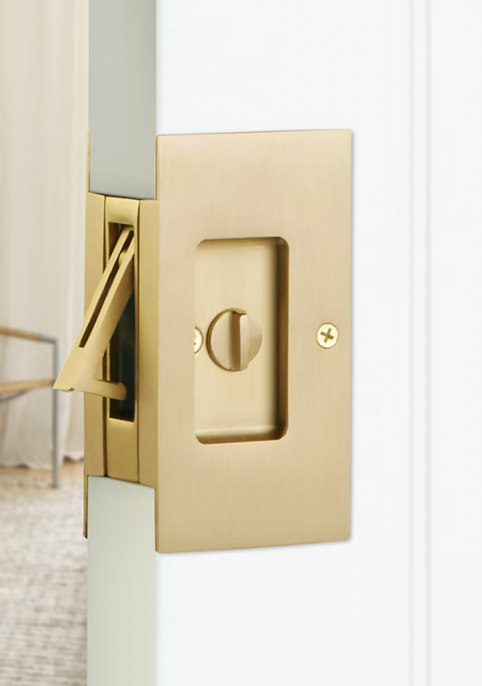 Unlacquered Brass Pocket Door Lock Large 4-1/2" Bathroom Privacy Lock Hardware - Forge Hardware Studio