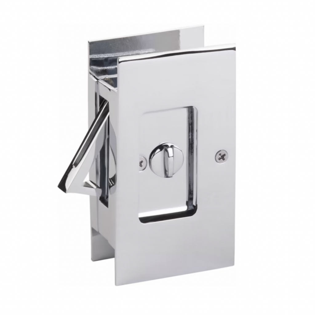 Polished Chrome Pocket Door Lock Large 4-1/2" Bathroom Privacy Lock Hardware - Forge Hardware Studio