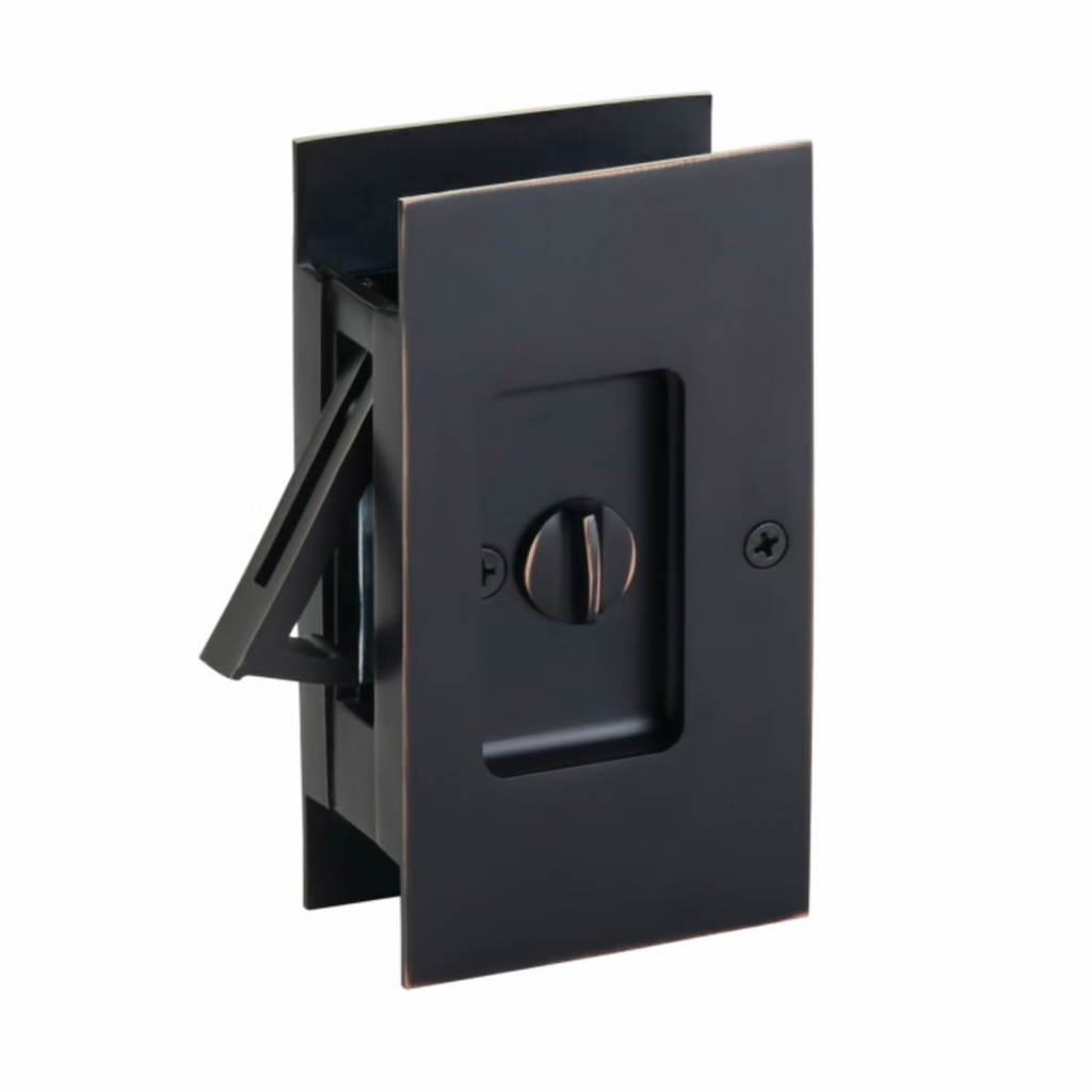 Oil Rubbed Bronze Pocket Door Lock Large 4-1/2" Bathroom Privacy Lock Hardware - Forge Hardware Studio