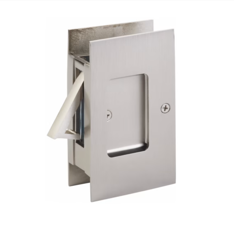 Satin Nickel Pocket Door Lock Large 4-1/2" Bathroom Privacy Lock Hardware - Forge Hardware Studio