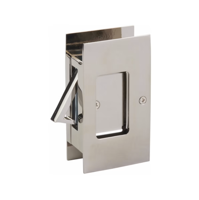 Polished Nickel Pocket Door Lock Large 4-1/2" Bathroom Privacy Lock Hardware - Forge Hardware Studio