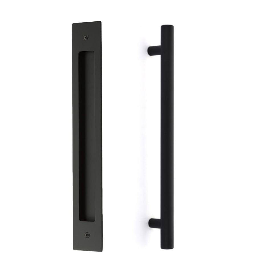 Door Flush Pull and 12" Handle Back to BackHardware for Interior Sliding and Barn Doors - Brass Cabinet Hardware