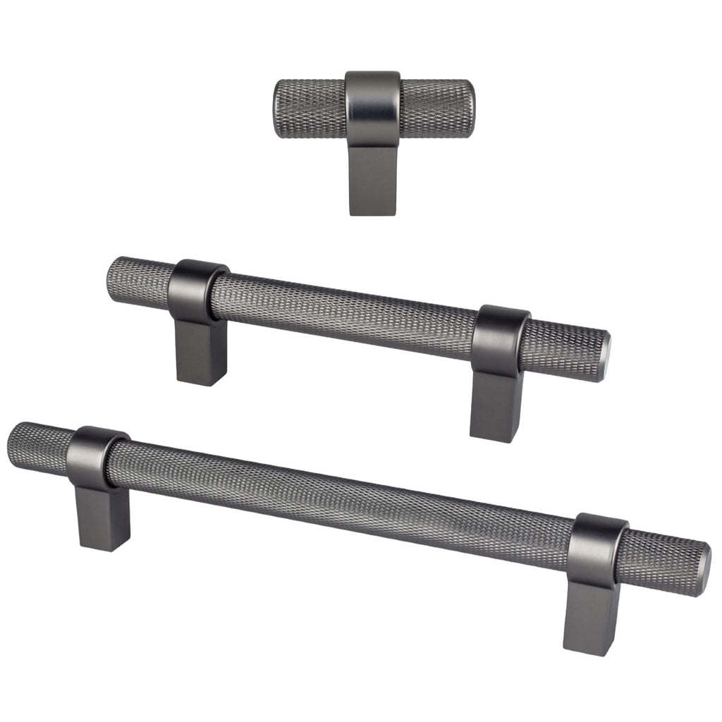 Knurled "Prelude" Ash Gray Cabinet Knobs and Drawer Pulls - Forge Hardware Studio