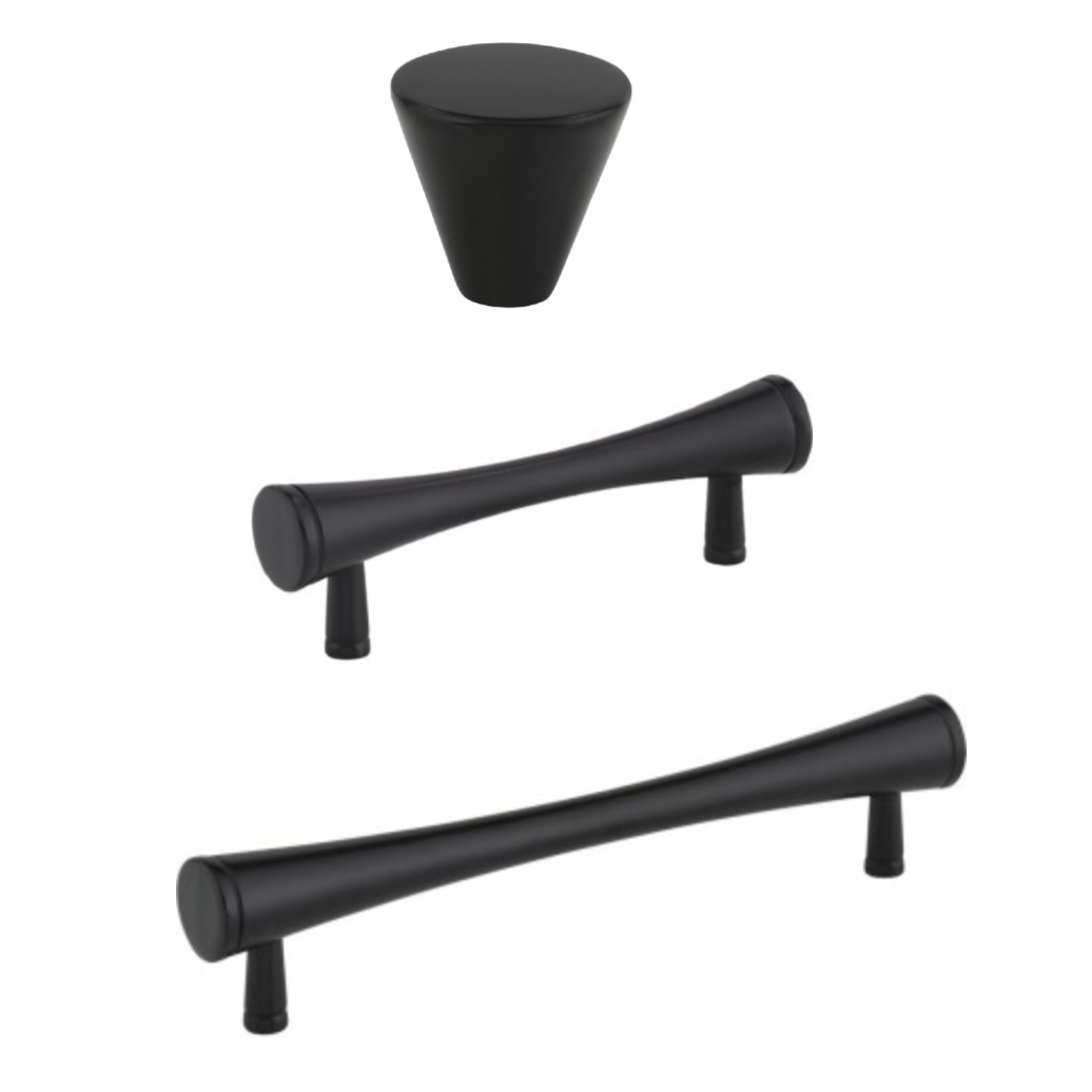 Matte Black "MCM" Mid-Century Pulls and Knob - Forge Hardware Studio