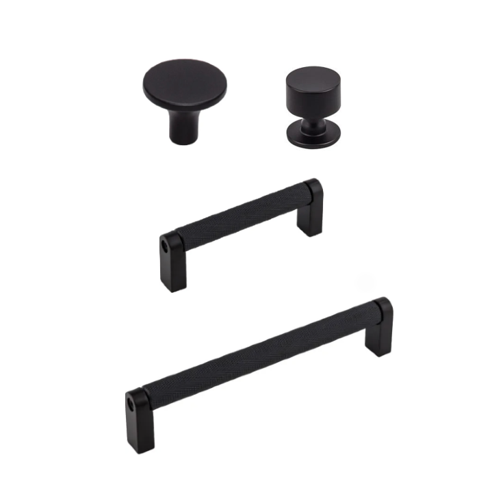 Matte Black Knurled "Tessa" Cabinet Knobs and Drawer Pulls - Forge Hardware Studio