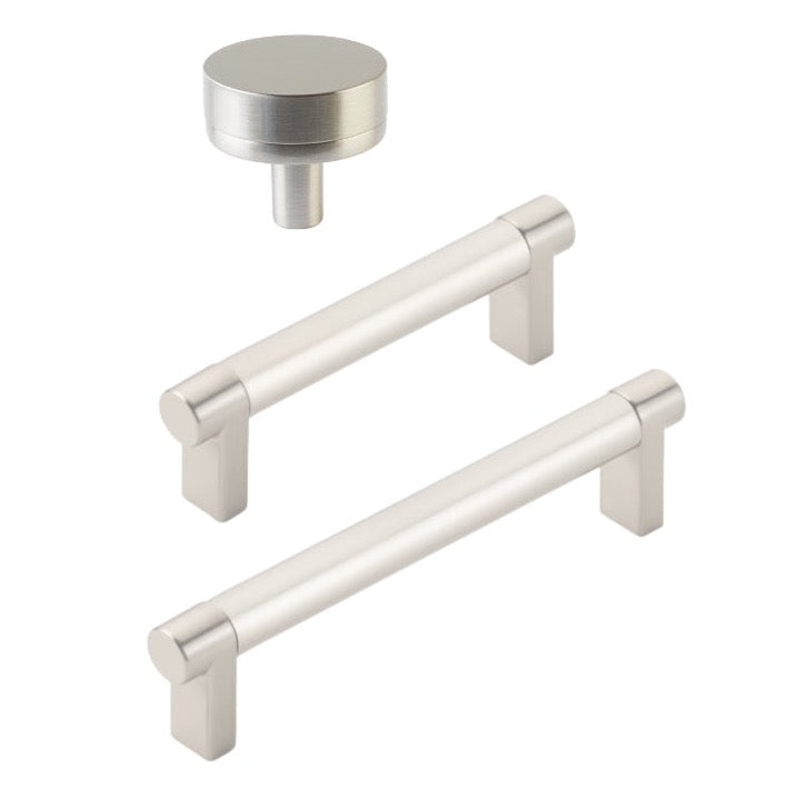 Smooth "Converse No.2" Satin Nickel Cabinet Knobs and Drawer Pulls - Forge Hardware Studio