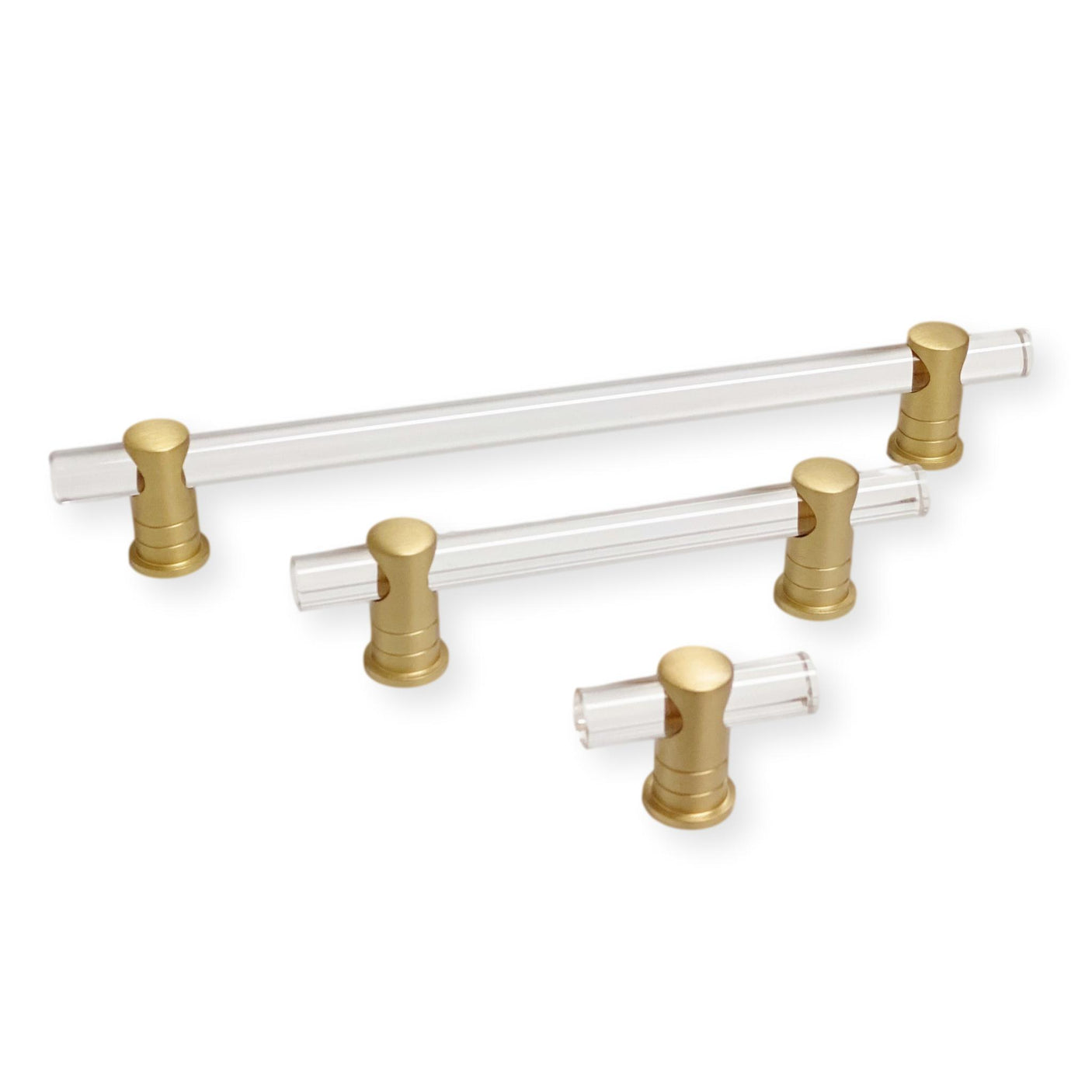Lucite and Satin Brass "Luz" Drawer Pulls and Cabinet Knob - Forge Hardware Studio
