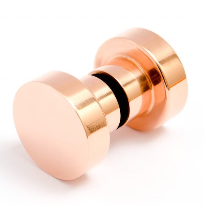 Glass Shower "Spot" Round Polished Copper Back to Back Door Knob - Forge Hardware Studio
