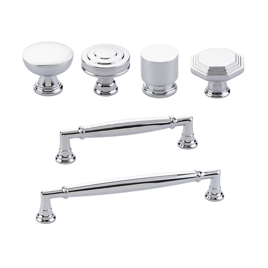 Polished Chrome "Elite" Cabinet Knobs and Drawer Pulls - Forge Hardware Studio