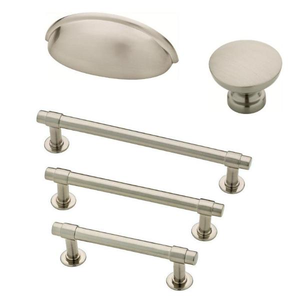 Satin Nickel "Farmhouse" Knob and Drawer Pulls - Brass Cabinet Hardware