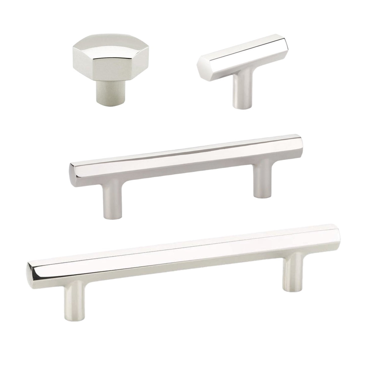 Geometric Polished Nickel "Geo" Cabinet Knobs and Drawer Pulls - Forge Hardware Studio