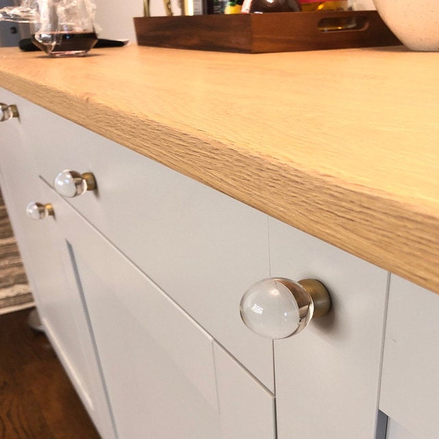 Round Lew's Hardware 66-401 Brass and Glass Cabinet Knob - Brass Cabinet Hardware