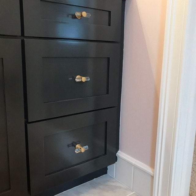 Lucite and Satin Brass "Luz" Drawer Pulls and Cabinet Knob - Forge Hardware Studio