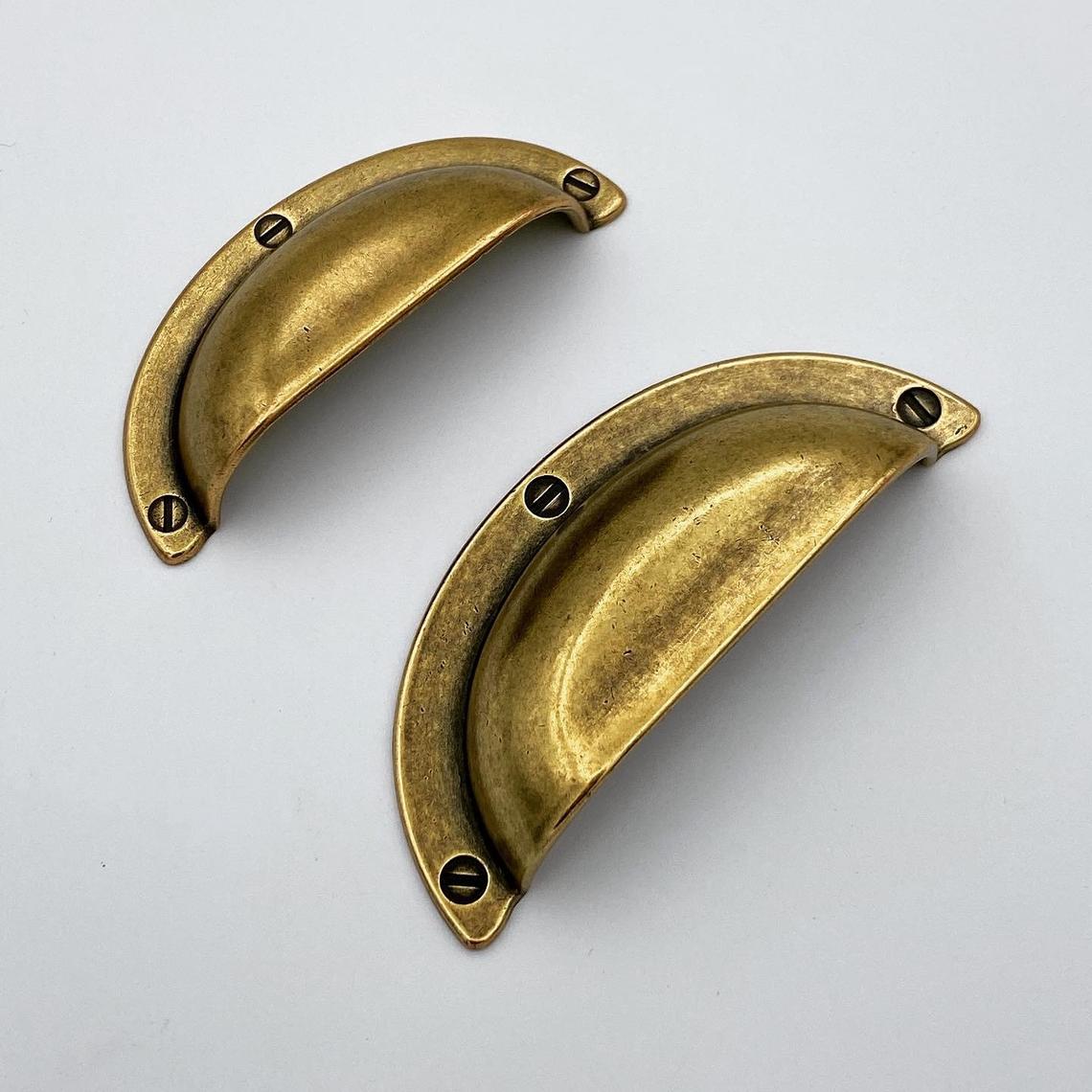 Cup Drawer Pulls "Amalfi" in Antique Brass - Forge Hardware Studio