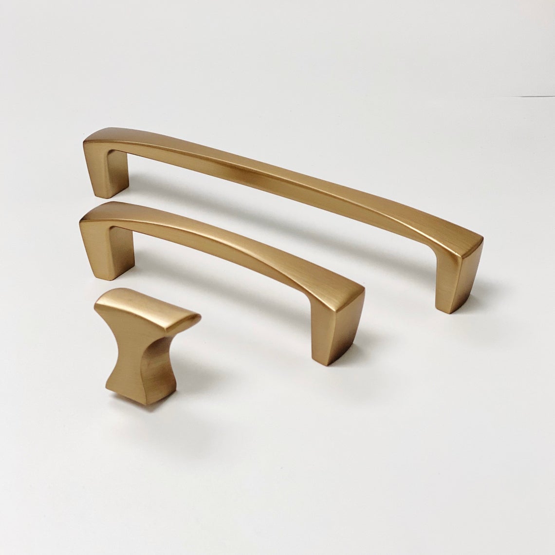 Satin Brass "Kent" Drawer Pulls and Knob - Forge Hardware Studio