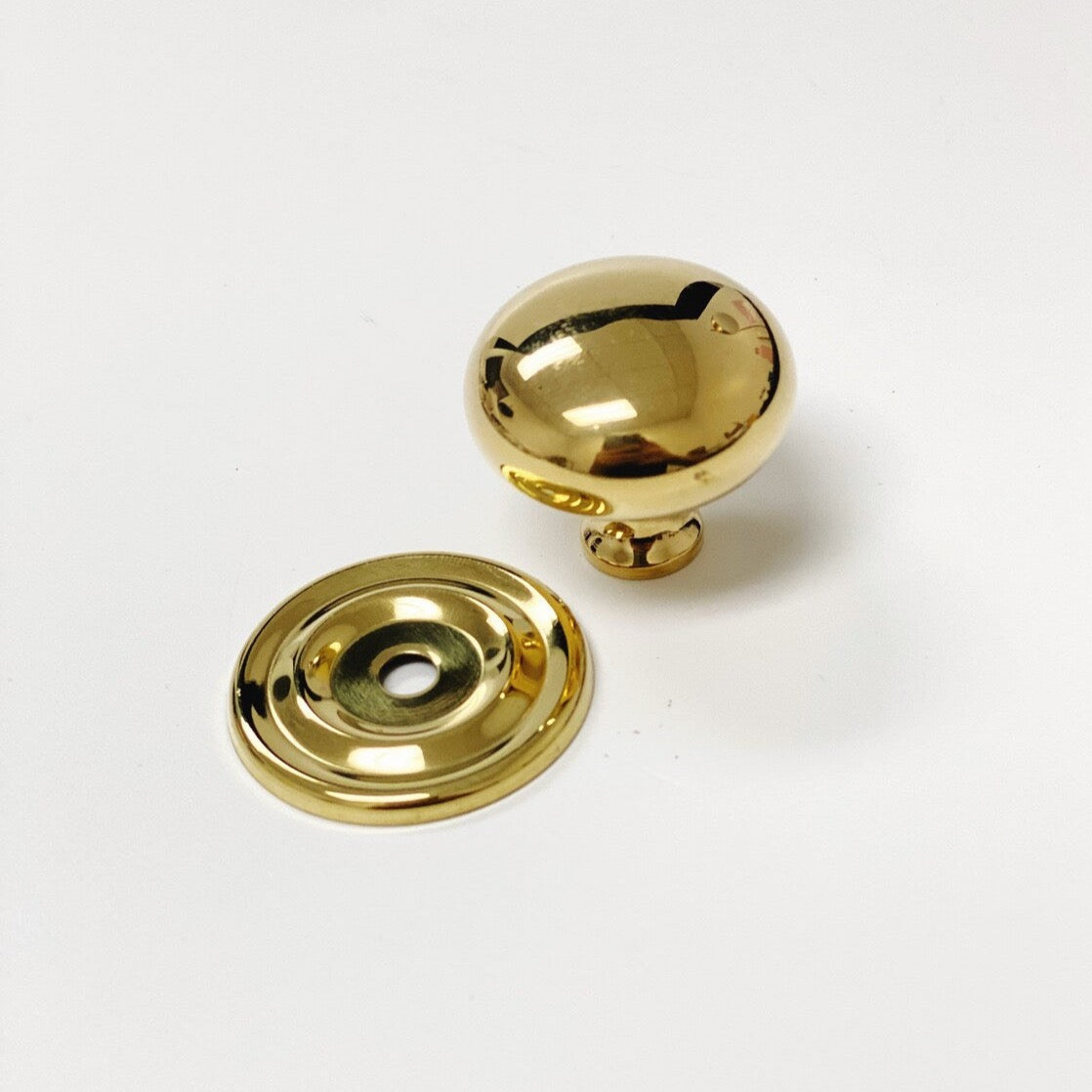 Unlacquered Brass "Eloise" Round Cabinet Knob with Backplate - Forge Hardware Studio
