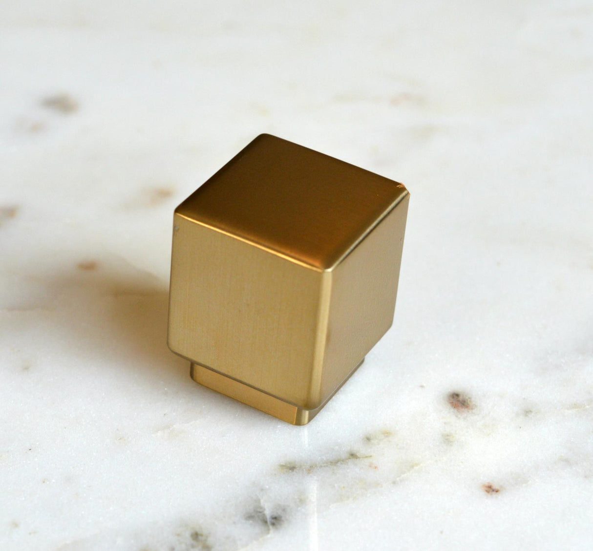 Modern Rectangular "Allerton" Square Knob in Satin Brass - Forge Hardware Studio