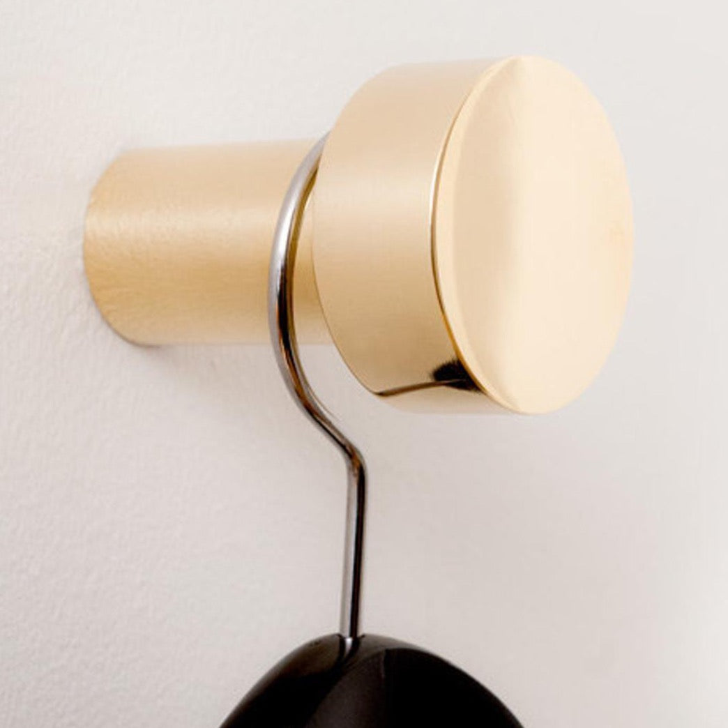 Modern "Dot" Round Wall Hook in Polished Brass - Forge Hardware Studio