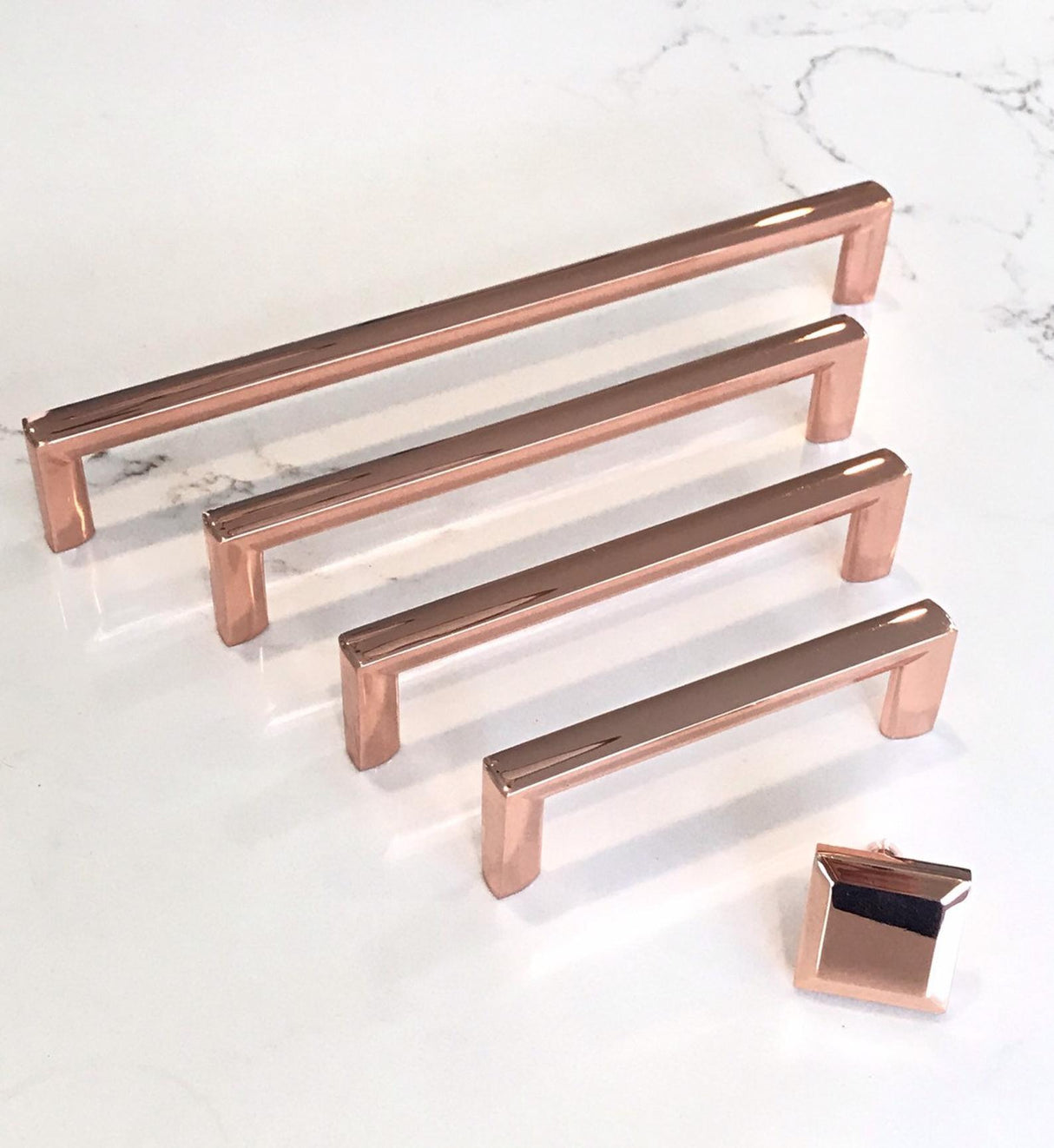 Polished Copper "Trane" Drawer Pulls and Knob - Forge Hardware Studio