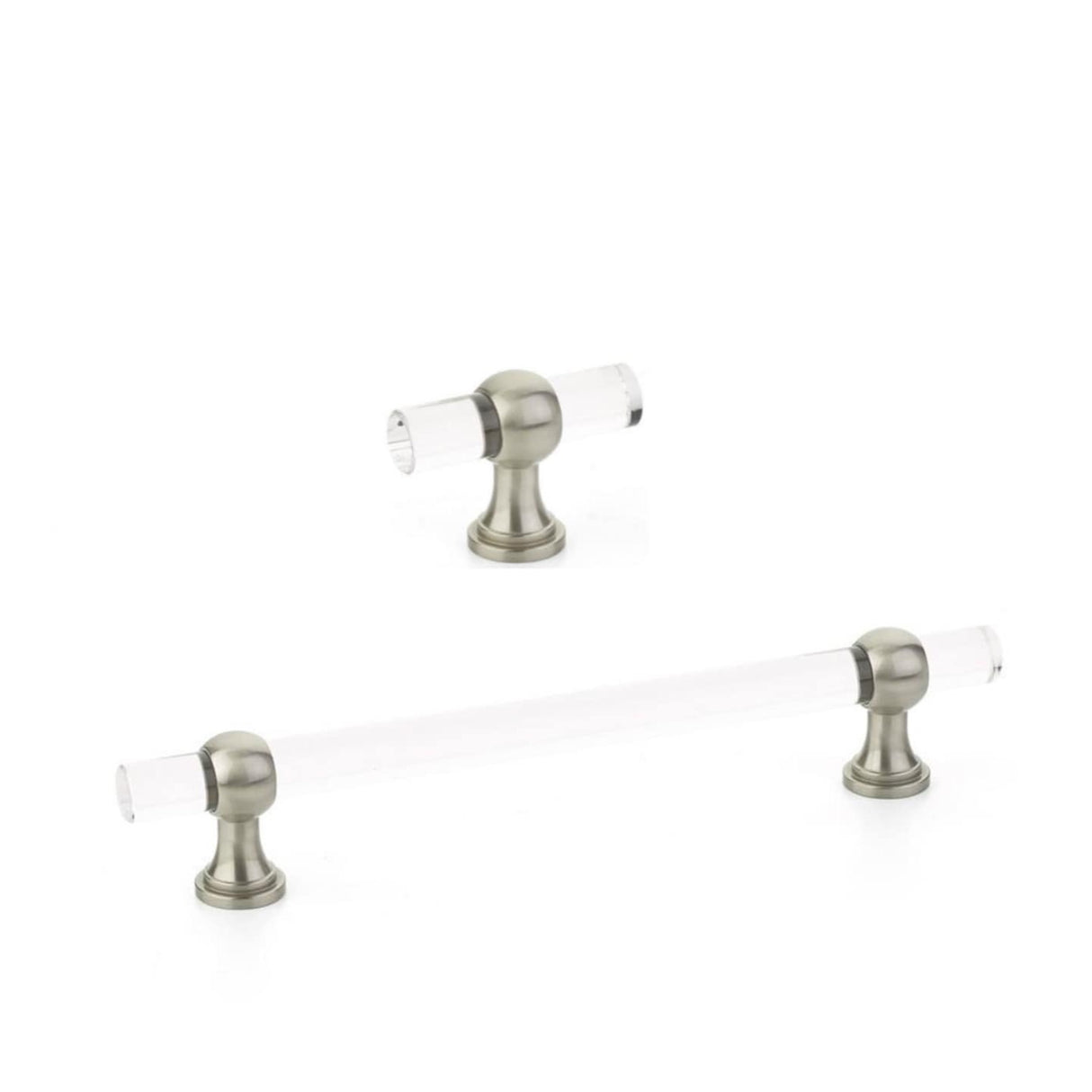Satin Nickel and Lucite "Gleam" Cabinet Knobs and Drawer Pulls (Adjustable) - Forge Hardware Studio